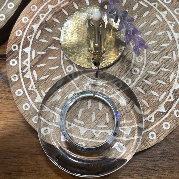 Two Pairs of Silver Engraved Round Earrings and and Lucite Large Hoop Earrings - Picture 8 of 8